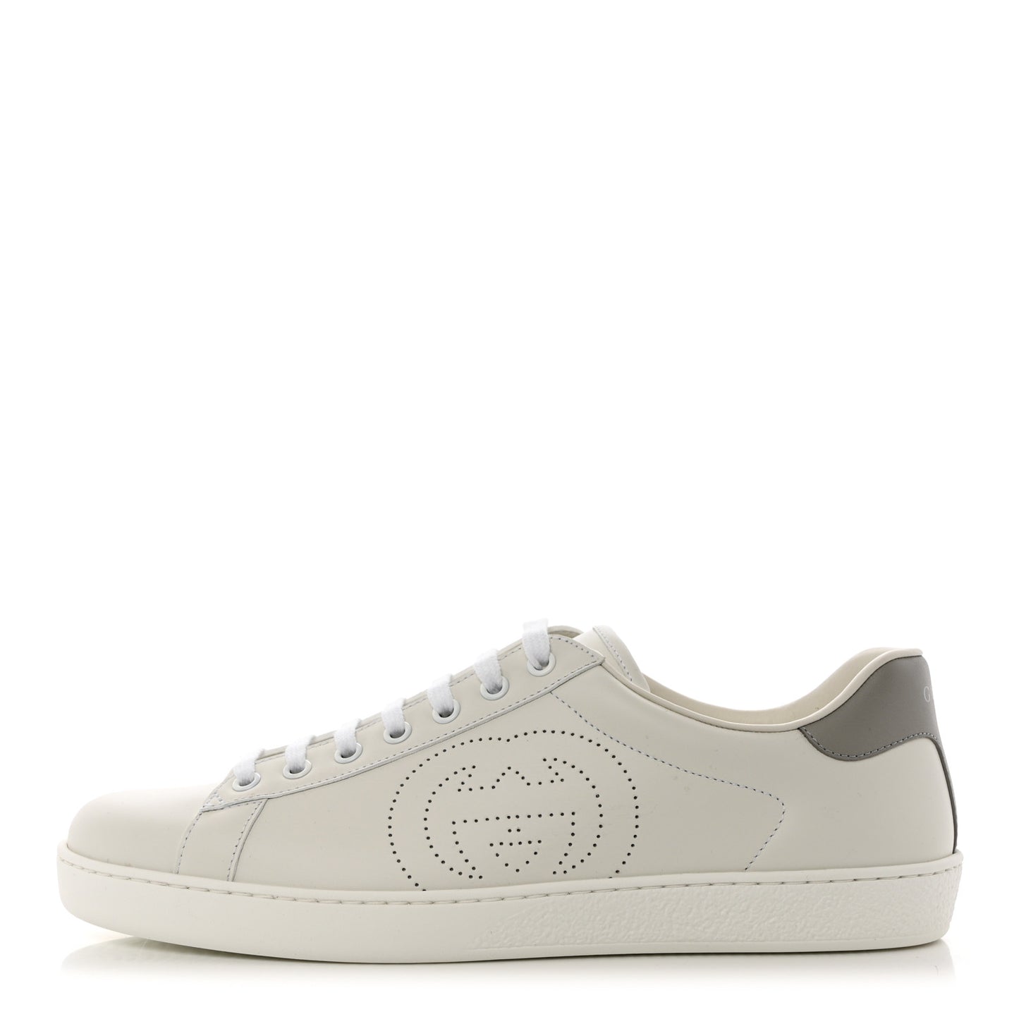 Calfskin Interlocking G Perforated Mens Ace Sneakers 8 White Grey Sky