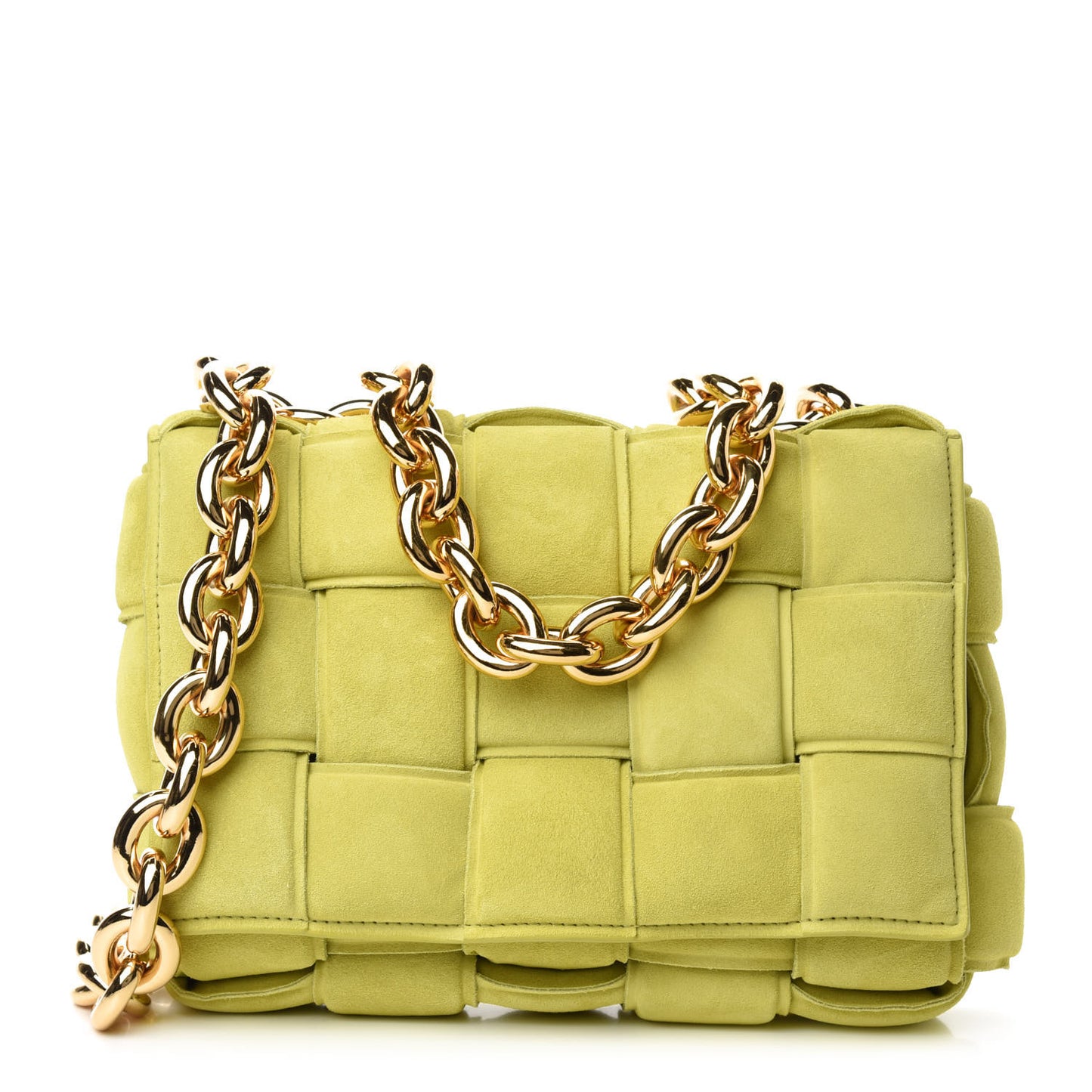 Suede Maxi Intrecciato Padded Chain Cassette Crossbody Bag Kiwi