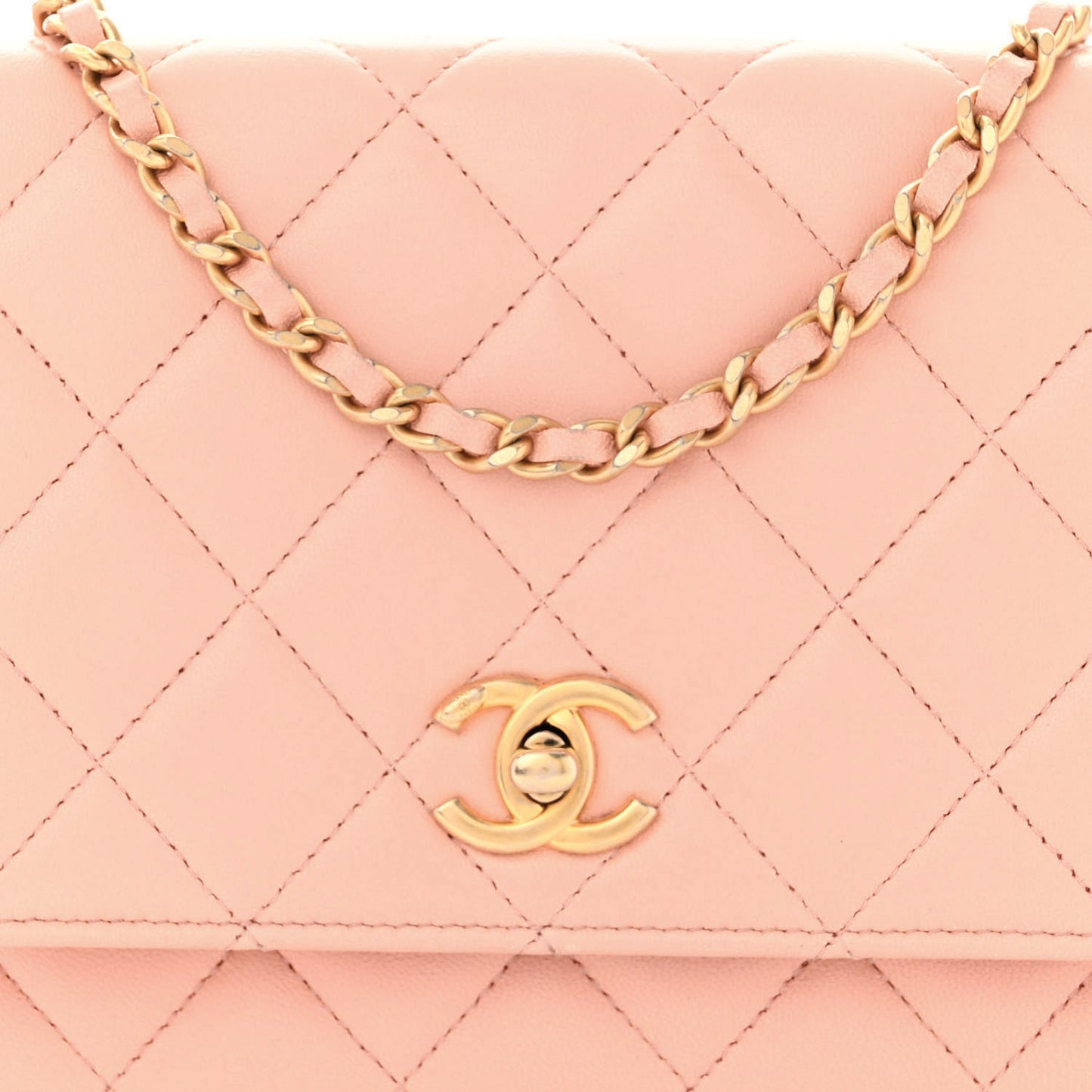 Lambskin Quilted Pearl Crush Wallet on Chain WOC Light Orange