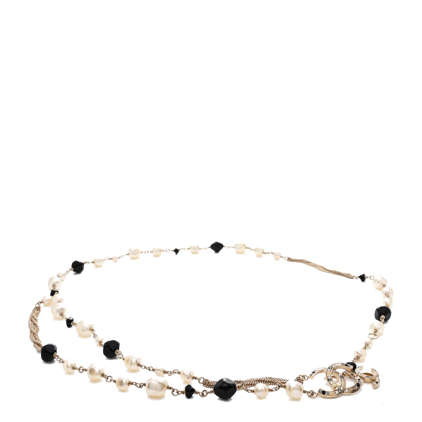 Pearl Crystal Chain CC Fancy Belt 80 32 Black Gold