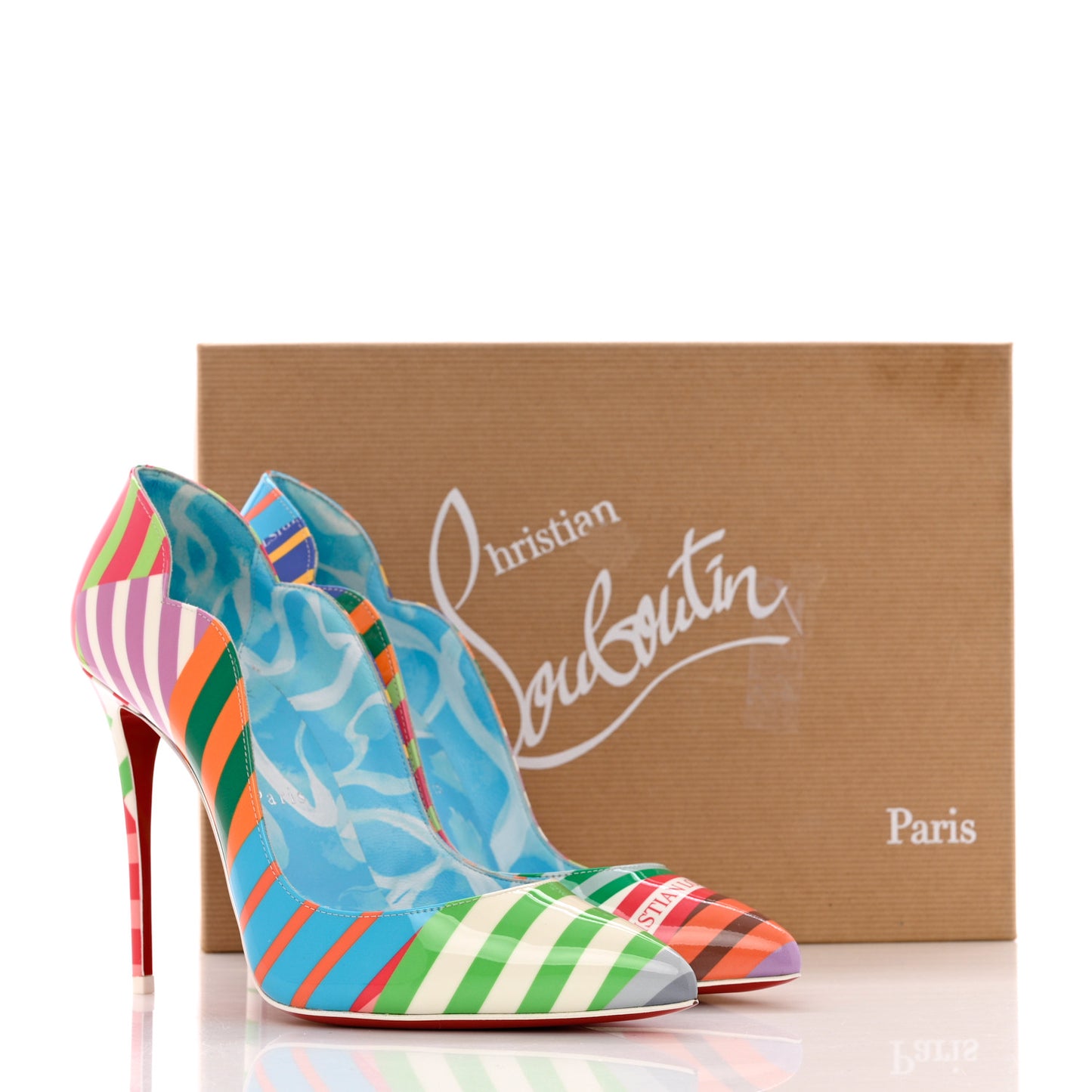 Patent Striped Print Hot Chick 100 Pumps 38 Multicolor