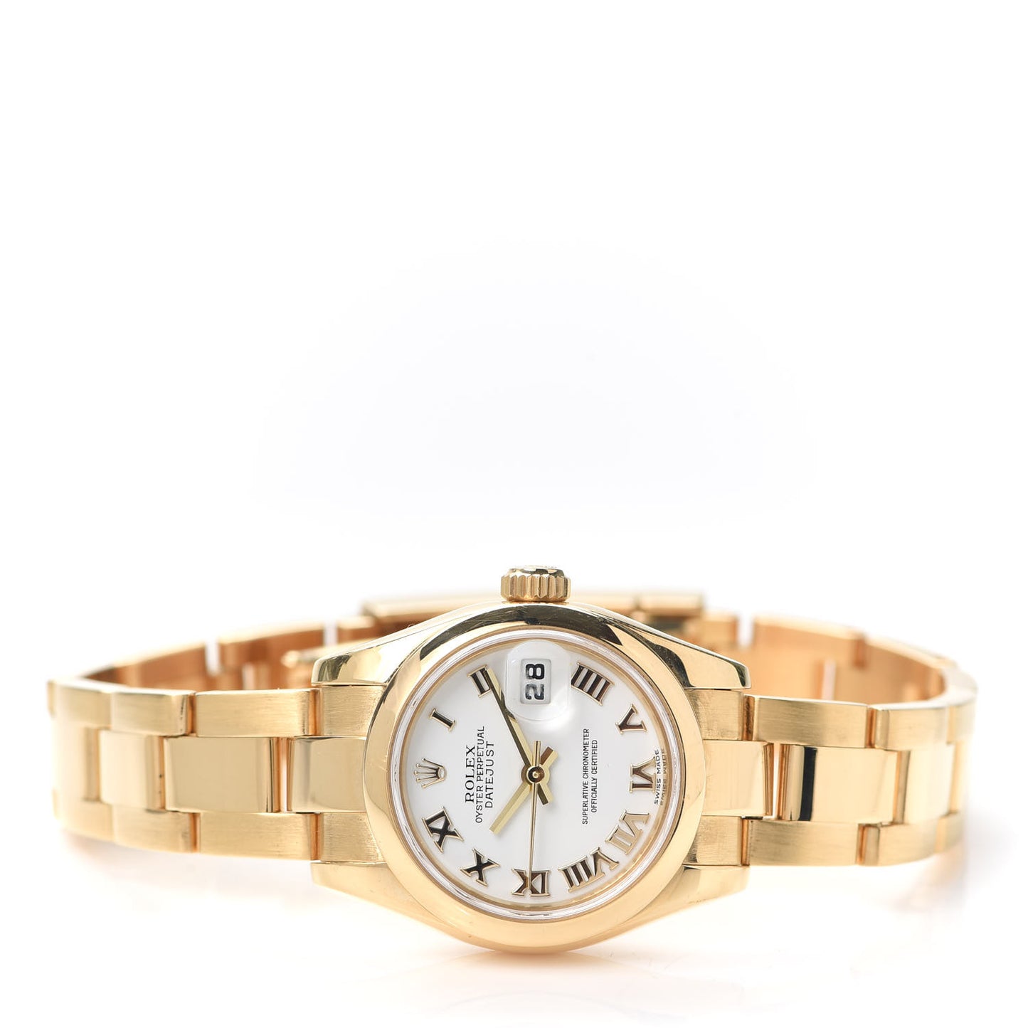 18K Yellow Gold 28mm Oyster Perpetual Datejust Watch White Roman 179168