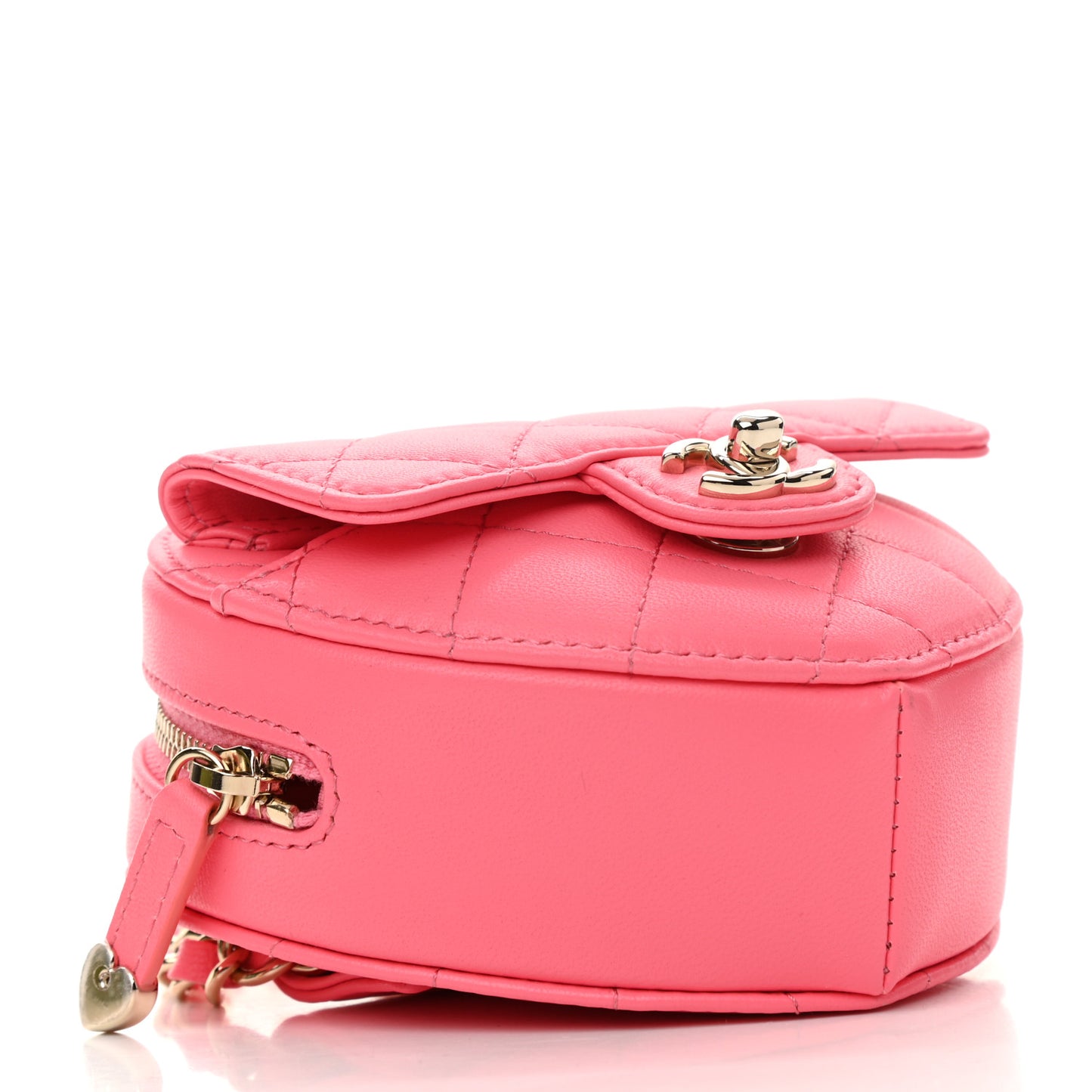 Lambskin Quilted CC In Love Heart Waist Belt Bag With Chain Pink