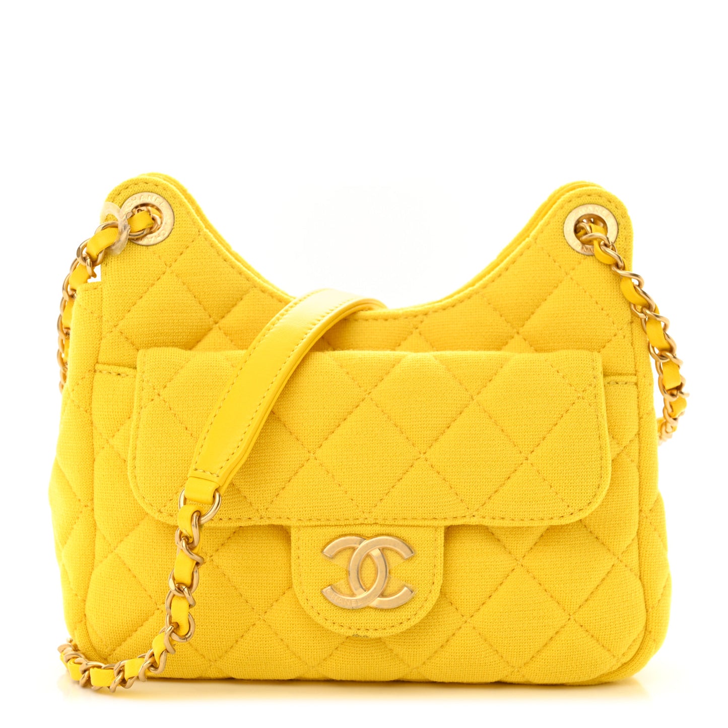 Jersey Quilted Small Wavy CC Hobo Yellow