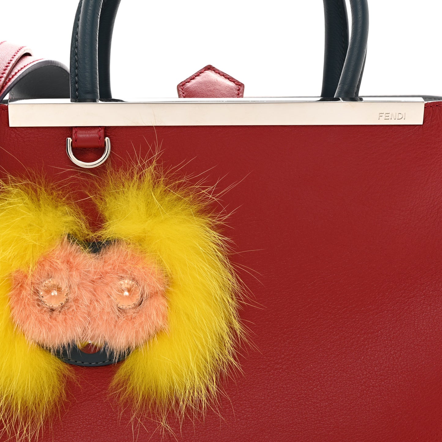 Vitello Dolce Fox Mink Crystal Bi-Color Monster Mirror Charm Petite 2Jours Tote Ribes