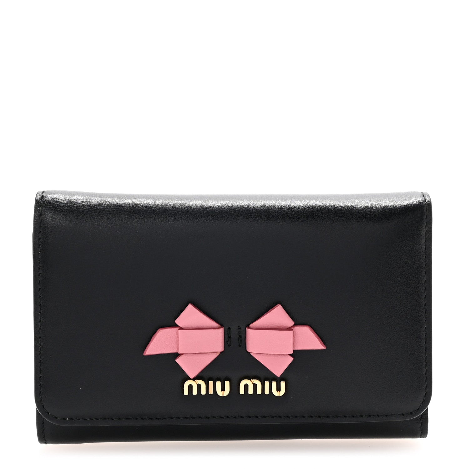 Miu Miu Soft Calf Fiocco Bow Wallet Black Petalo 1654066