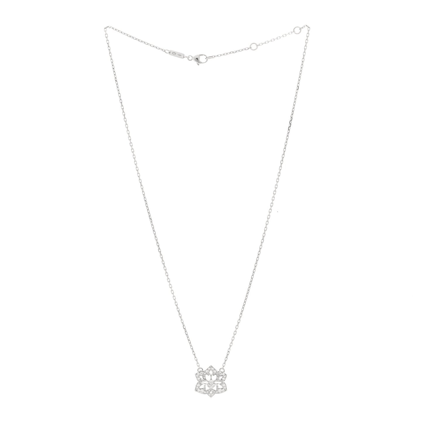 18K White Gold Diamond Pensee de Diamants Flower Pendant Necklace