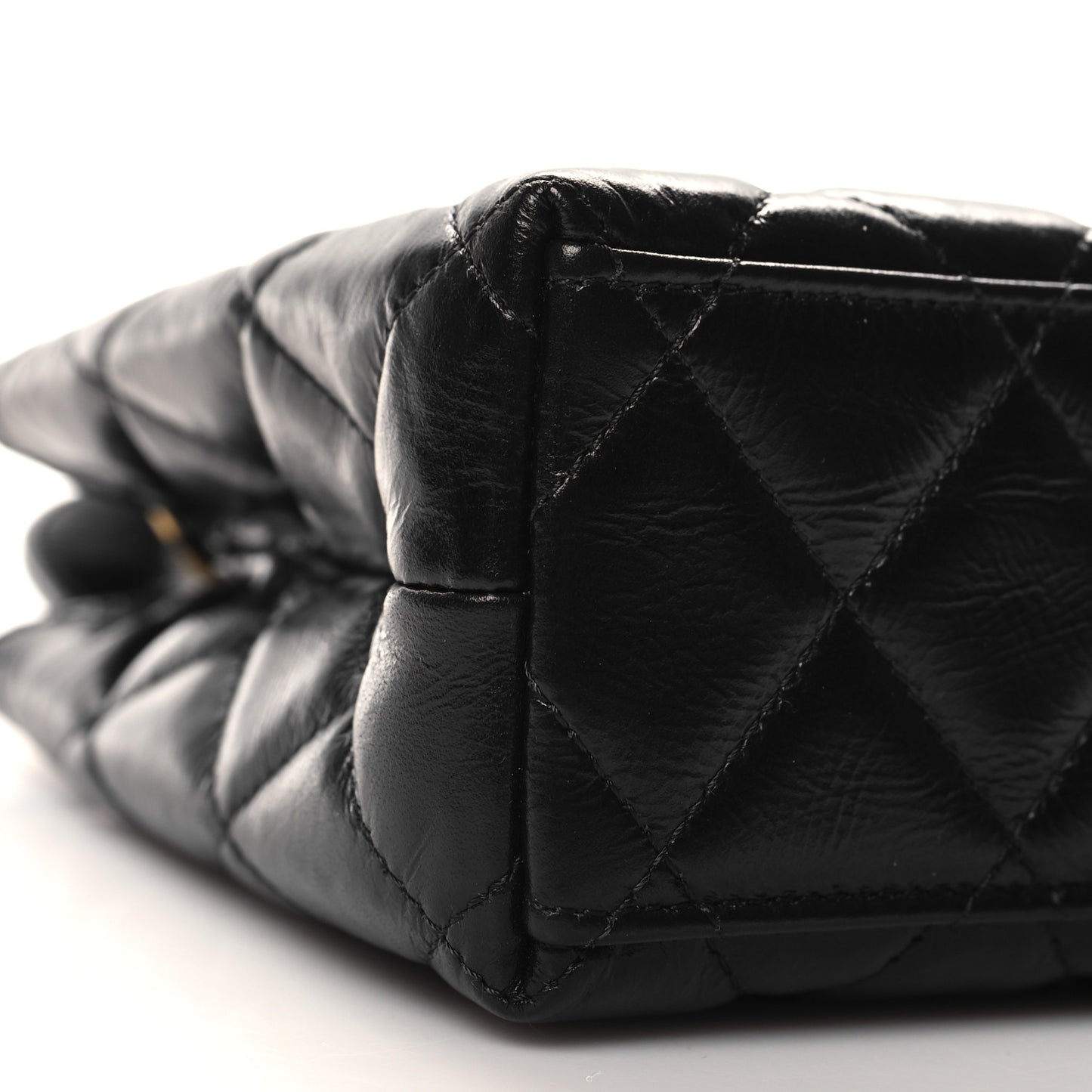 Shiny Aged Calfskin Quilted Nano Kelly Shopper Black