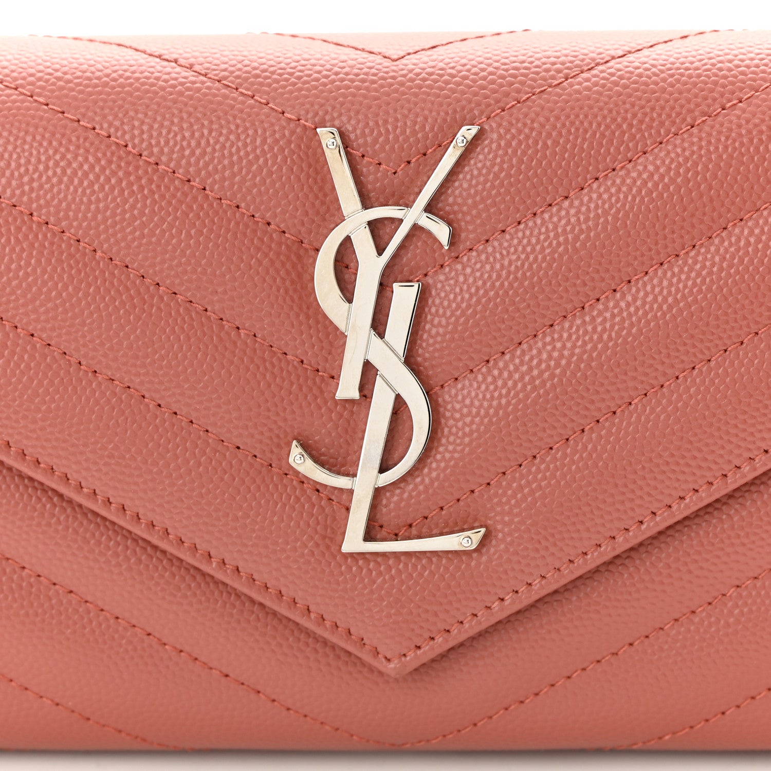 Saint Laurent Grain De Poudre Matelasse Chevron Small Monogram Chain Wallet Blush Fonce 9 of 12