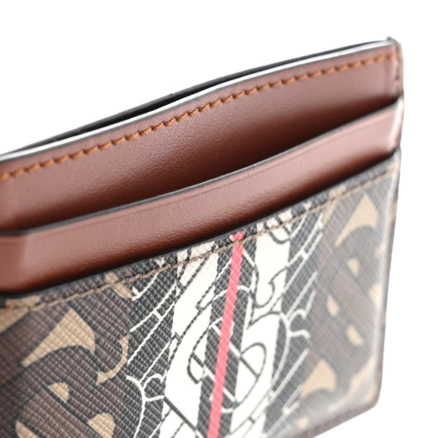 E-Canvas Monogram Stripe Card Case Bridle Brown