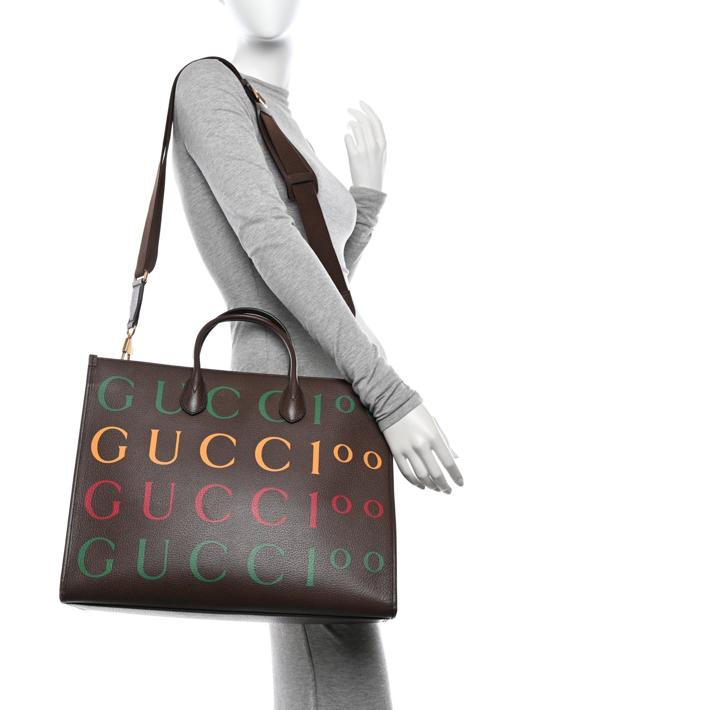 Textured Dollar Calfskin Gucci 100 Medium Tote Bag New Acero Multicolor