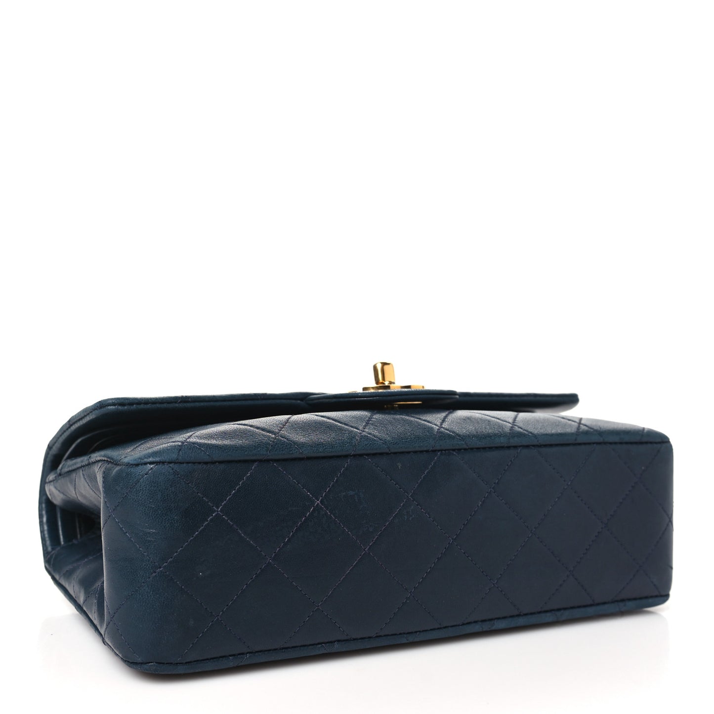 Lambskin Quilted Medium Double Flap Navy