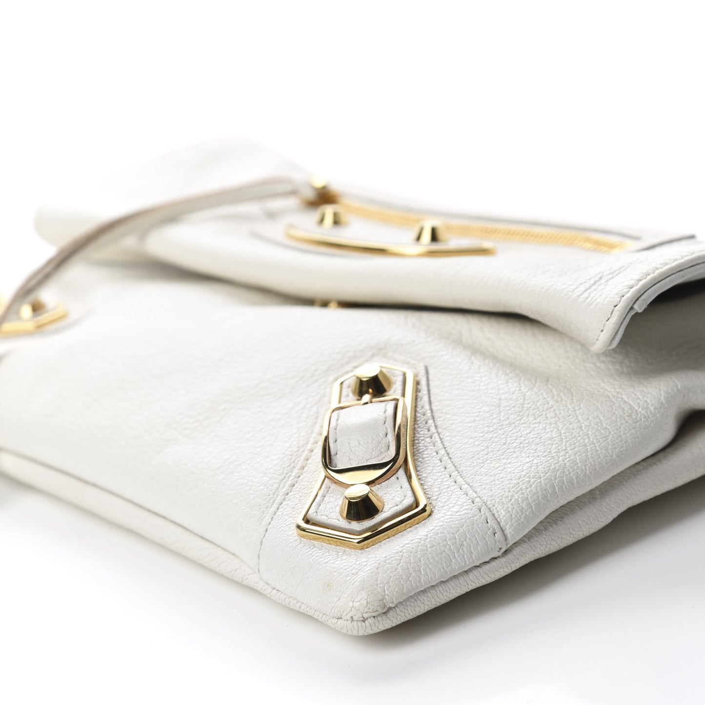 Chevre Gold Metallic Edge Hardware Envelope Clutch White
