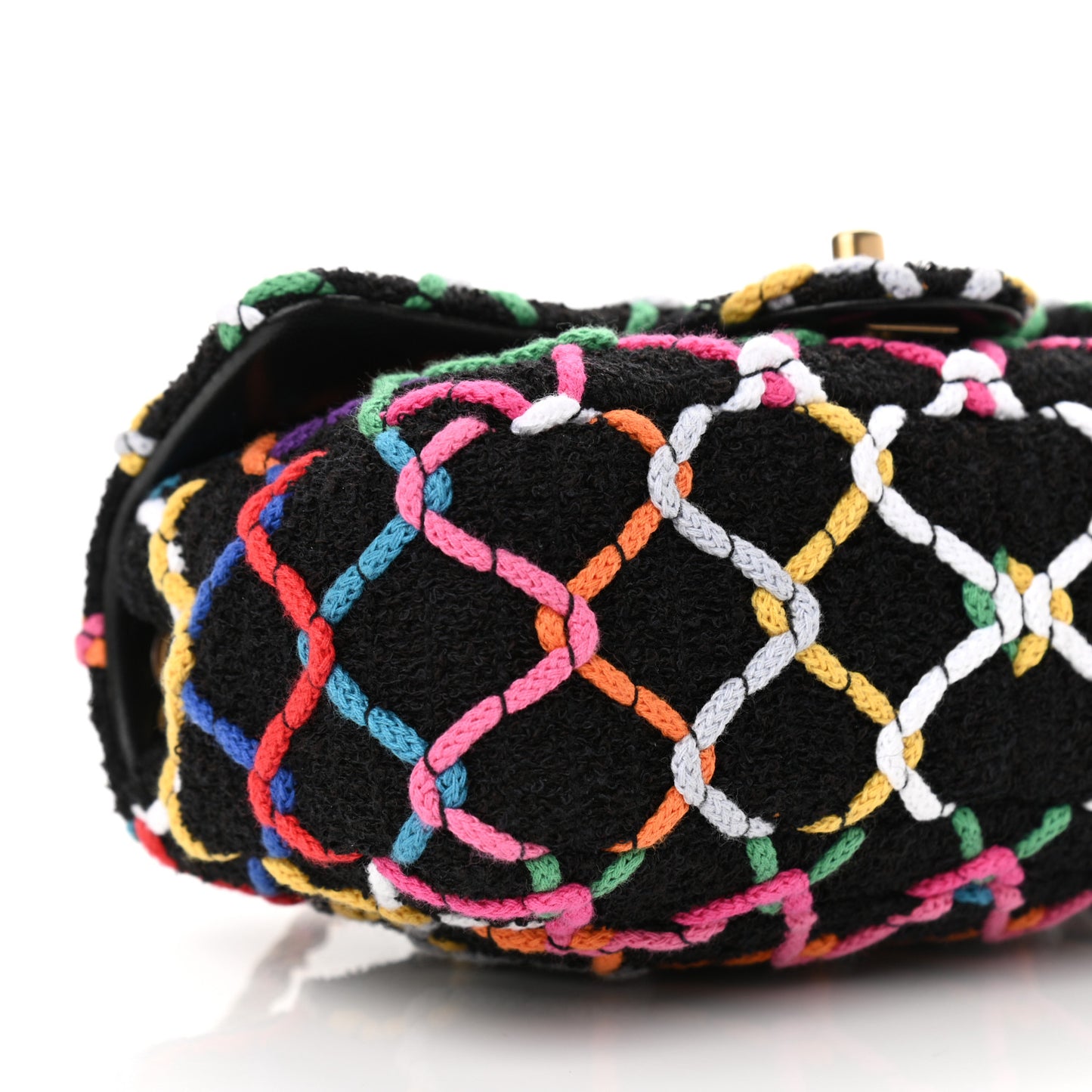 Tweed Diamond Threaded Mini Rectangular Pearl Crush Flap Black Multicolor