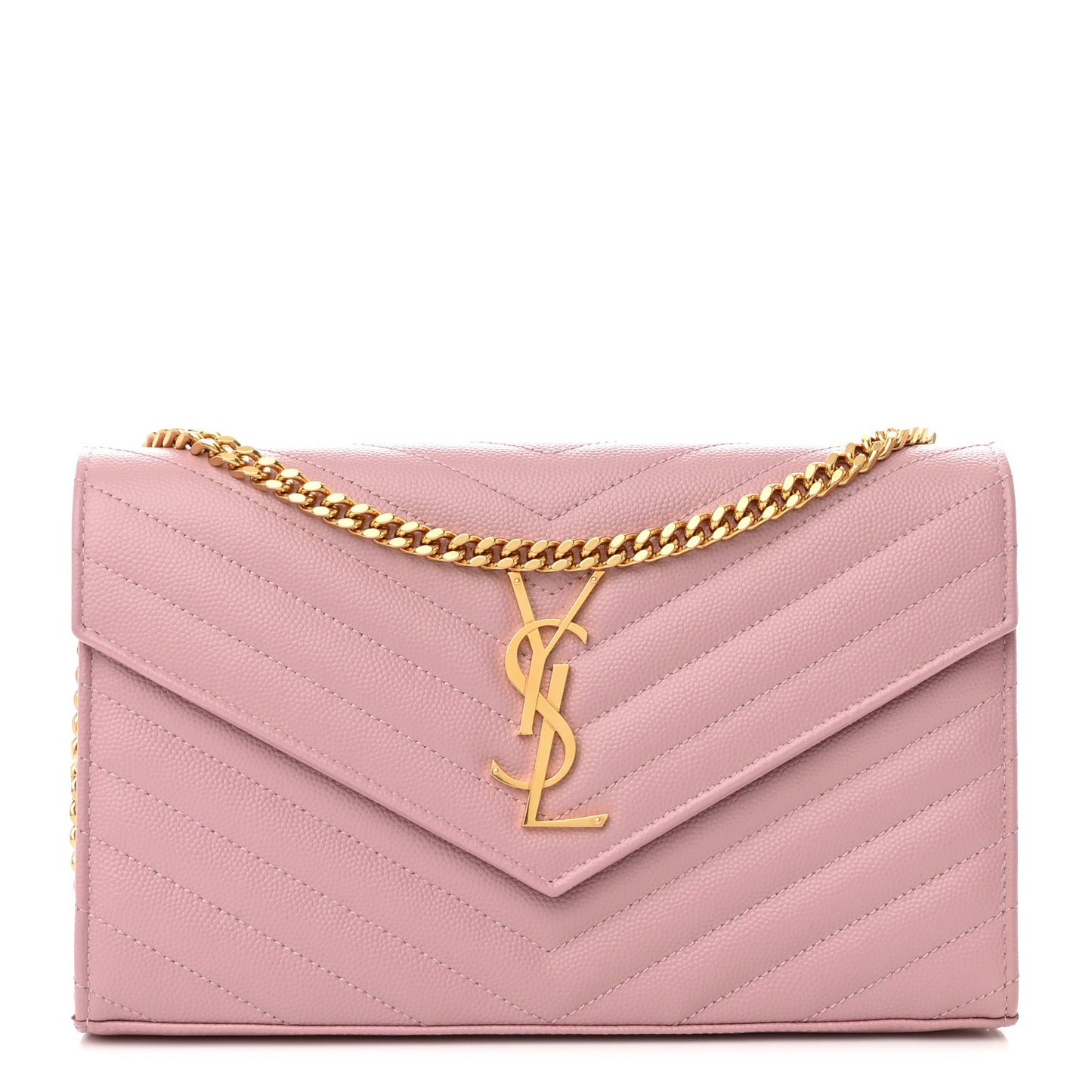 Grain De Poudre Matelasse Chevron Monogram Chain Wallet Tender Pink