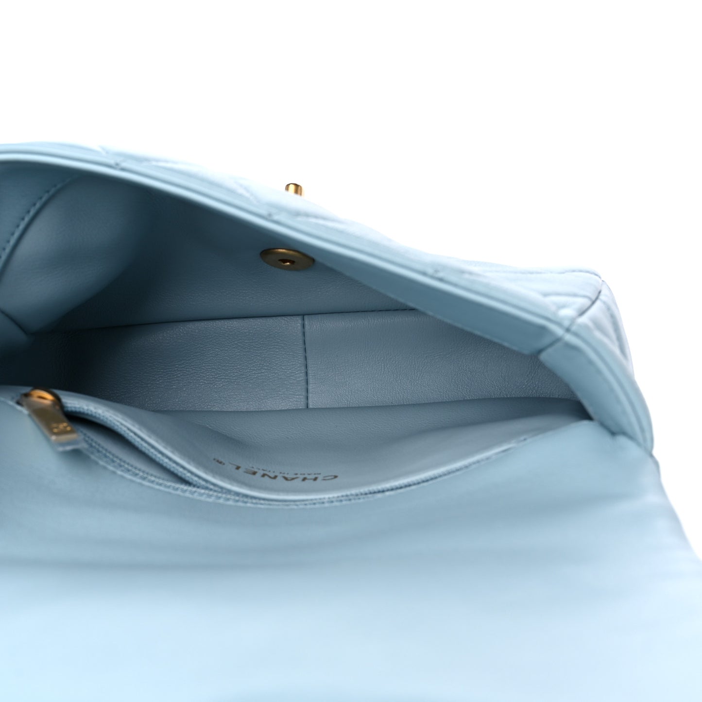 Lambskin Enamel Quilted Small Pending CC Square Flap Light Blue