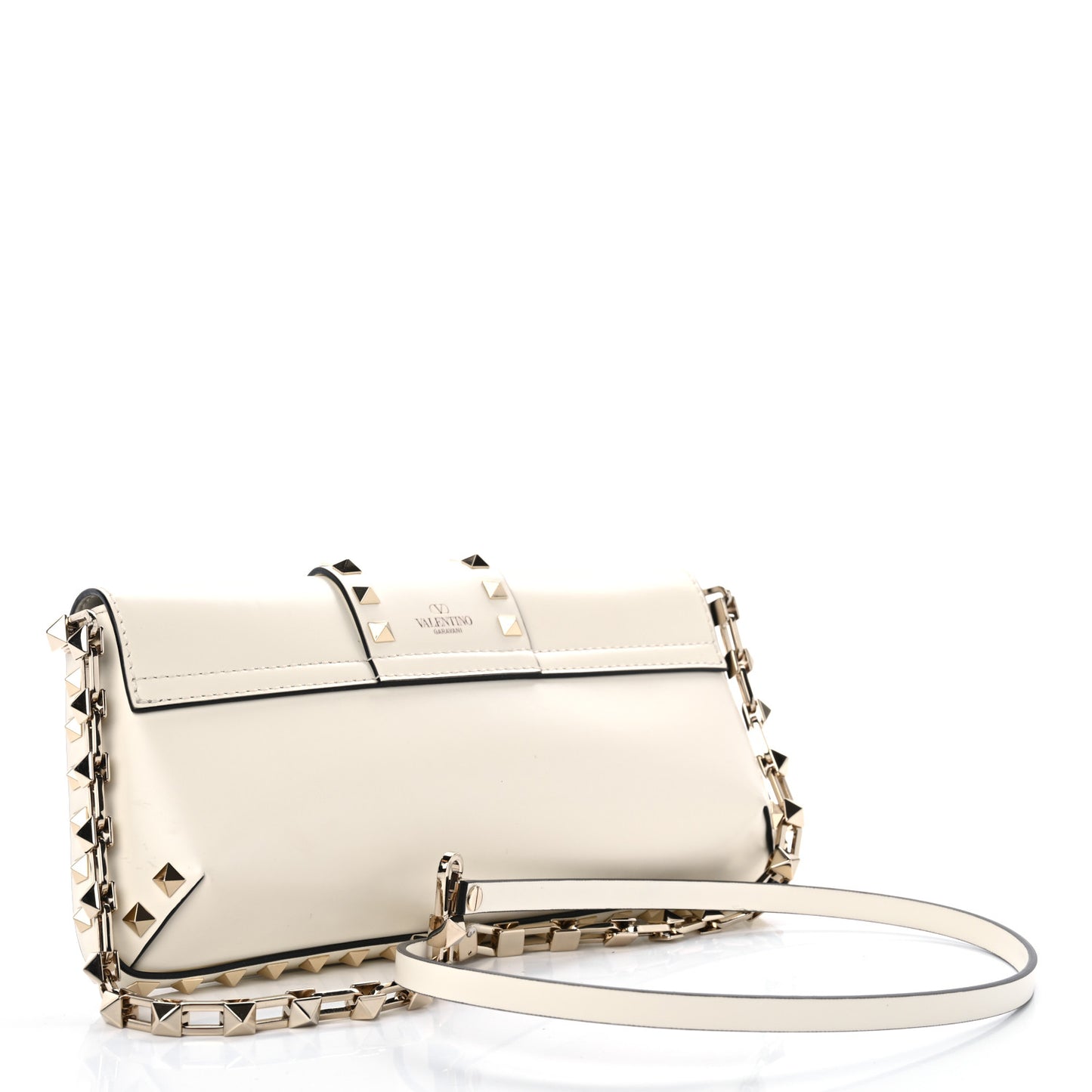 Brushed Calfskin Rockstud Flip Lock Chain Shoulder Bag White