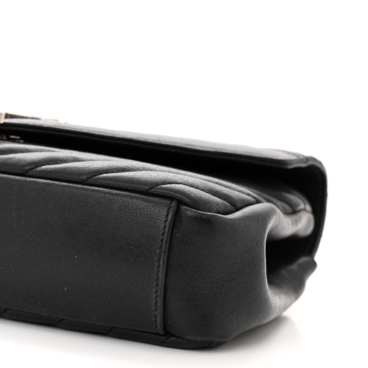 Sheepskin Matelasse Chevron Monogram Medium College Bag Black