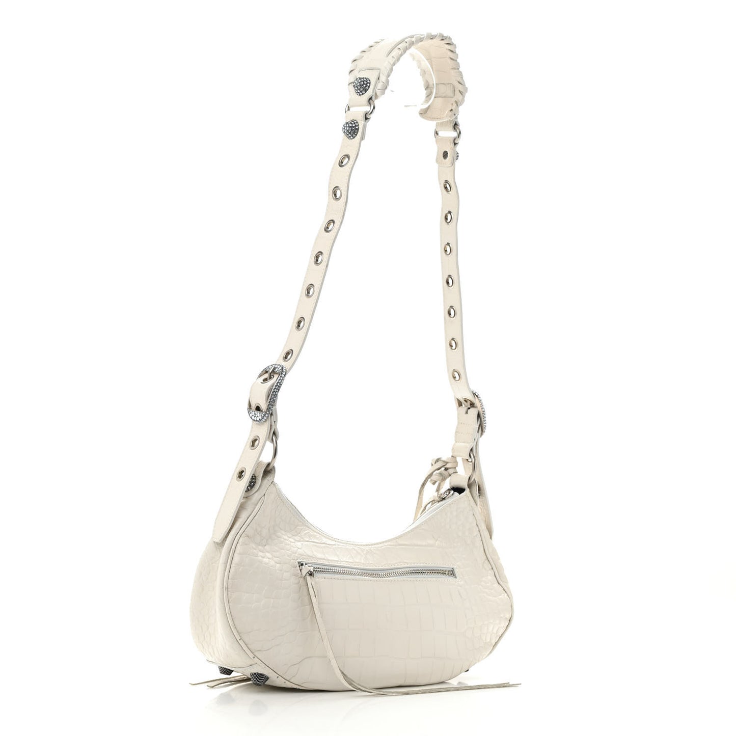 Extra Supple Calfskin Crocodile Embossed Small Le Cagole Shoulder Bag White