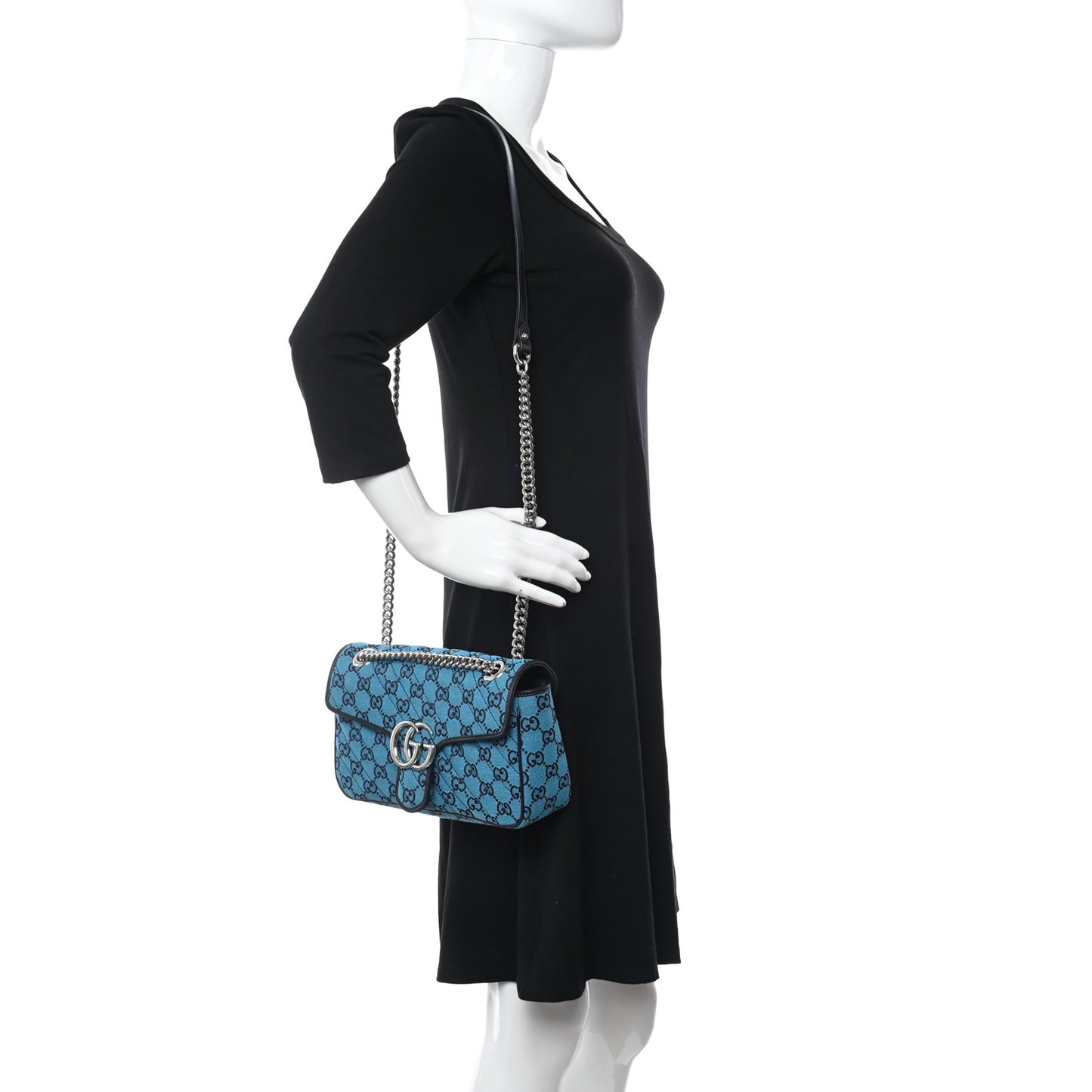 Monogram Multicolor Matelasse Diagonal Small GG Marmont Shoulder Bag Light Blue
