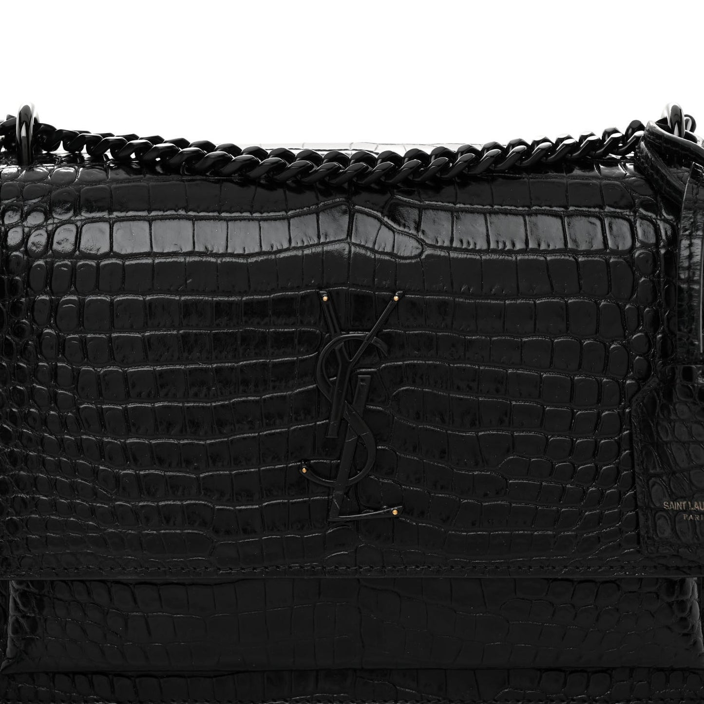 Calfskin Crocodile Embossed Medium Monochrome Monogram Sunset Black
