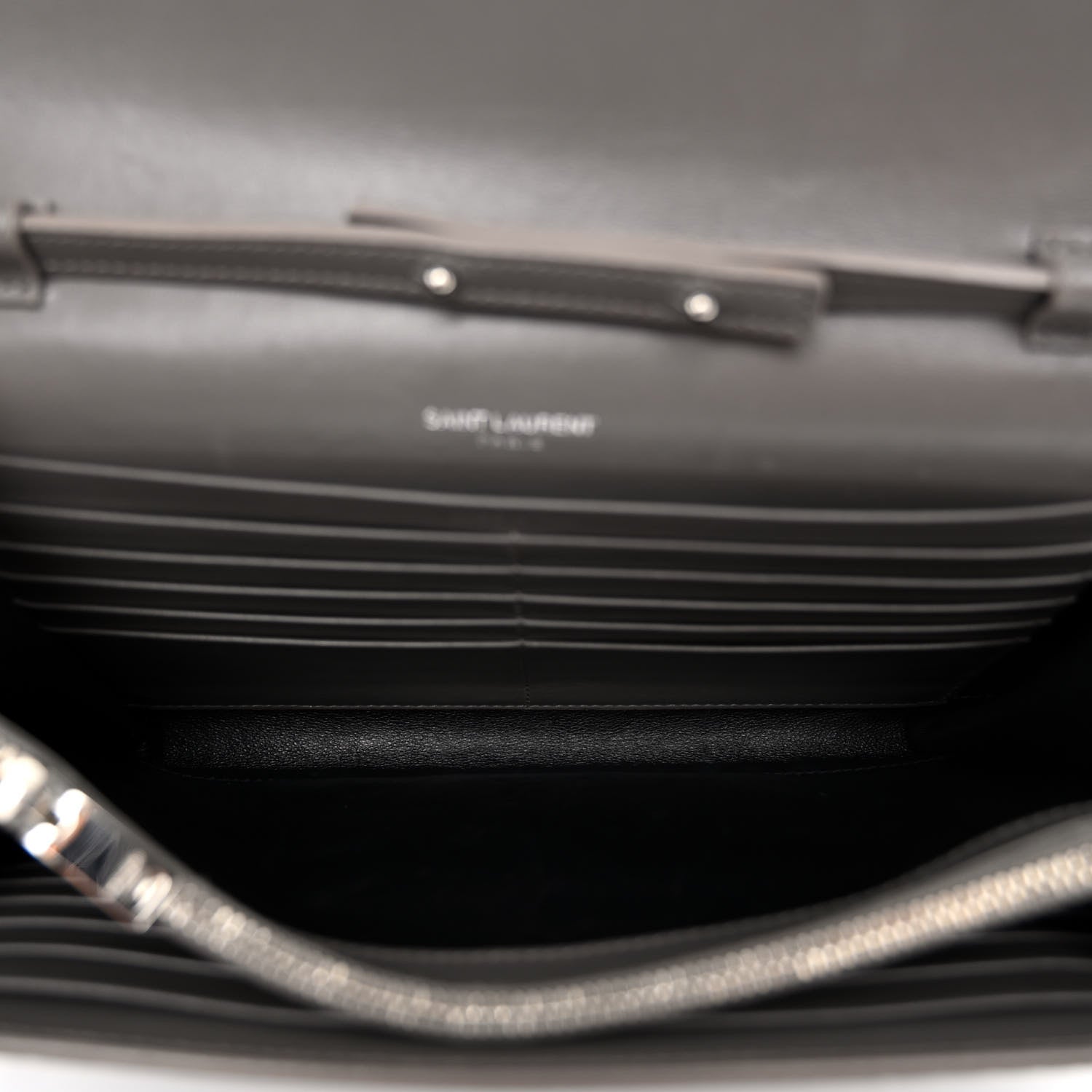 Saint Laurent Calfskin Crocodile Embossed Monogram Chain Wallet Fog 5 of 10