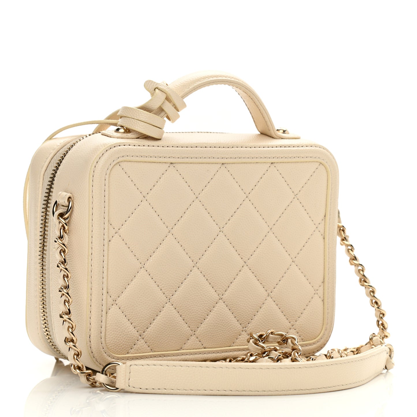 Caviar Quilted Small CC Filigree Vanity Case White