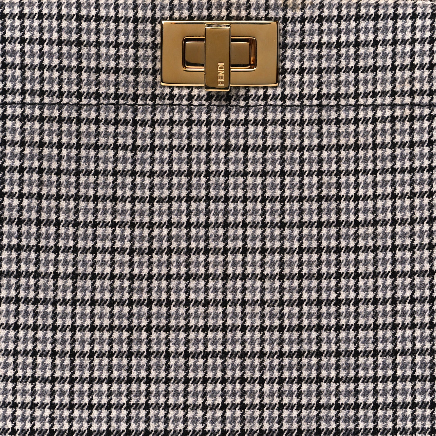 Fendi Wool Fabric Jacquard Cuoio Small Houndstooth FF 1974 Petite Peekaboo I SEE U Satchel Grey Black 7 of 8
