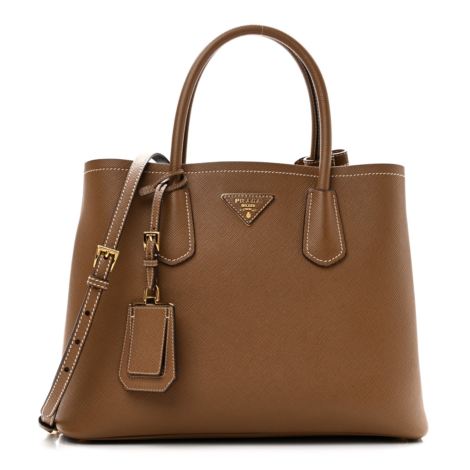 Prada Saffiano Cuir Medium Double Bag Cannella Cocco 1787710