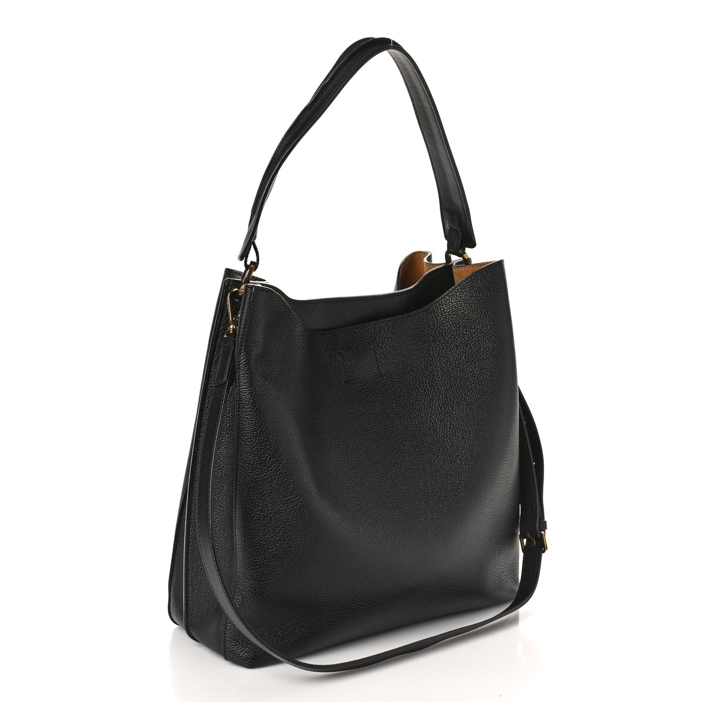 Grained Calfskin Milla Drawstring Bucket Bag Black