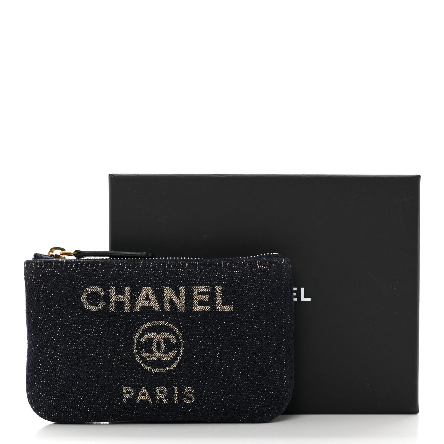 Lurex Canvas Deauville Cosmetic Pouch Navy Blue Gold