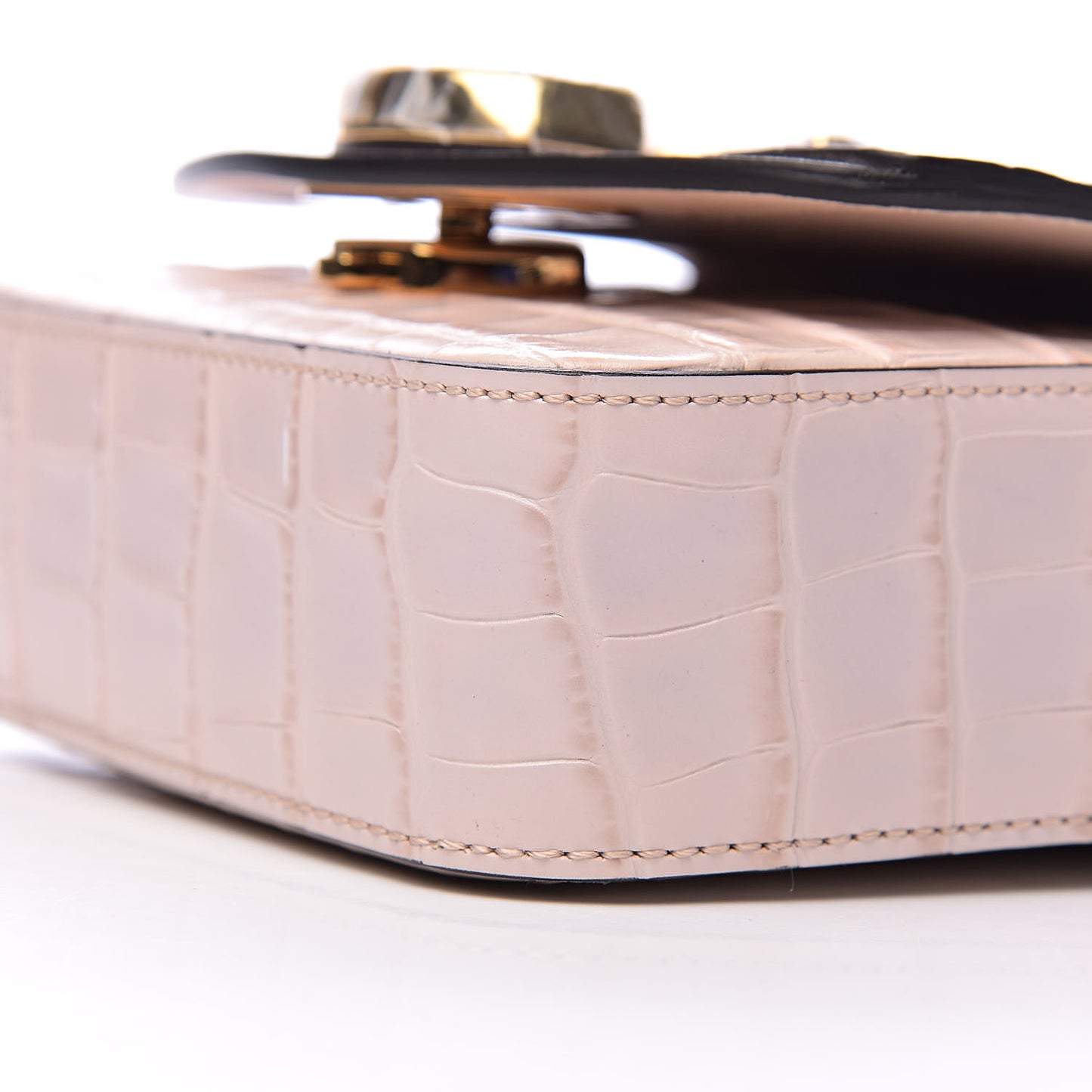 Calfskin Crocodile Embossed Mini C Double Carry Cement Pink