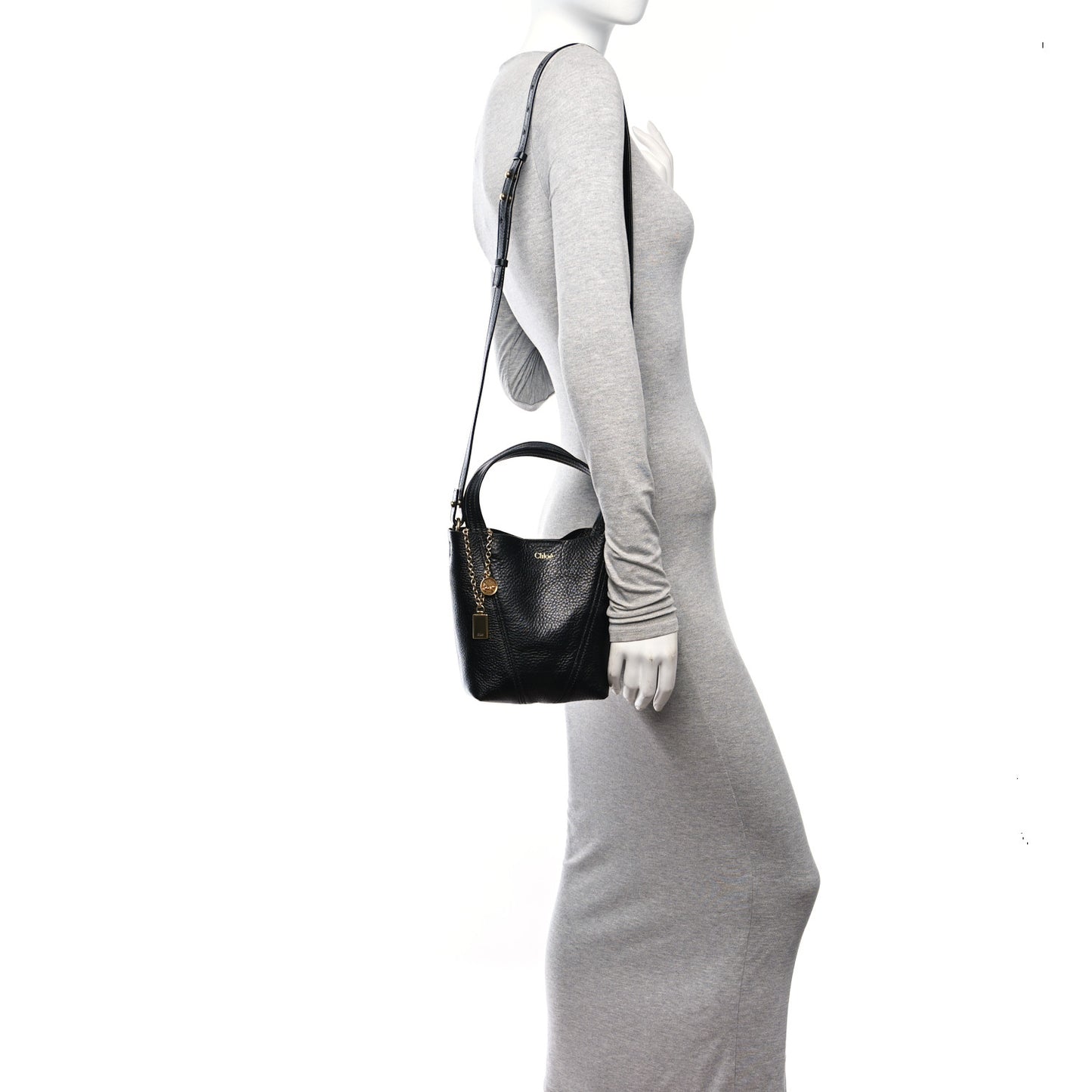 Grained Calfskin Small Spin Tote Black