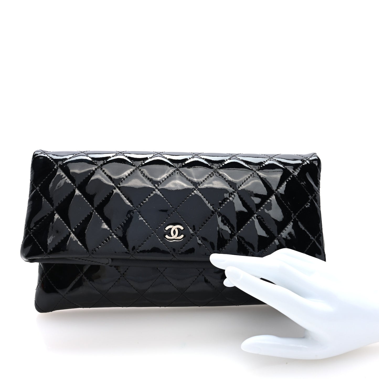 Patent Calfskin Quilted Beauty CC Clutch Black