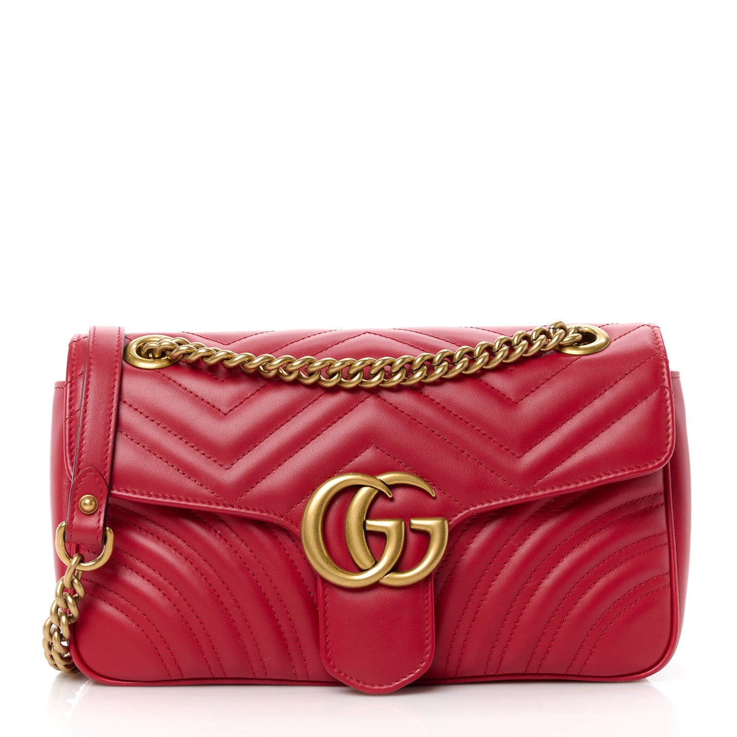 Calfskin Matelasse Small GG Marmont Shoulder Bag Hibiscus Red
