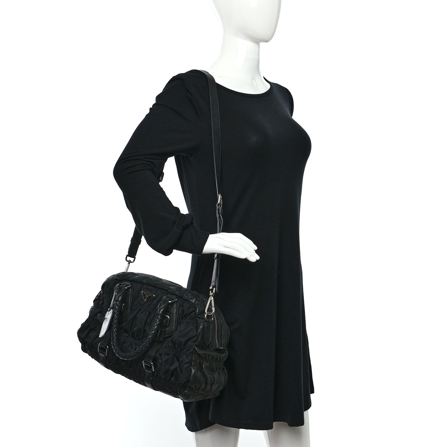 Prada Tessuto Nylon Nappa Braided Gaufre Shopping Satchel Black 3 of 10