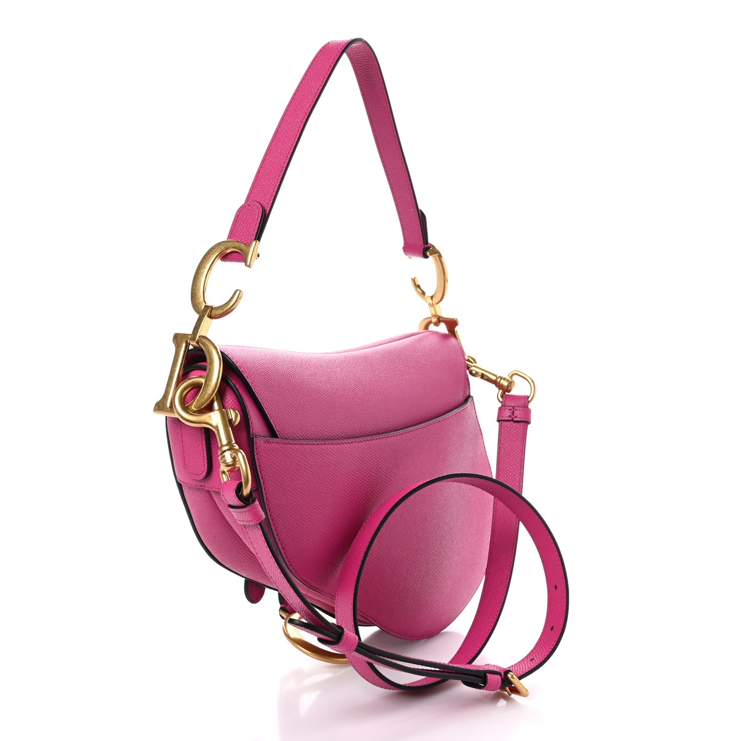 Grained Calfskin Saddle Bag With Strap Fuchsia