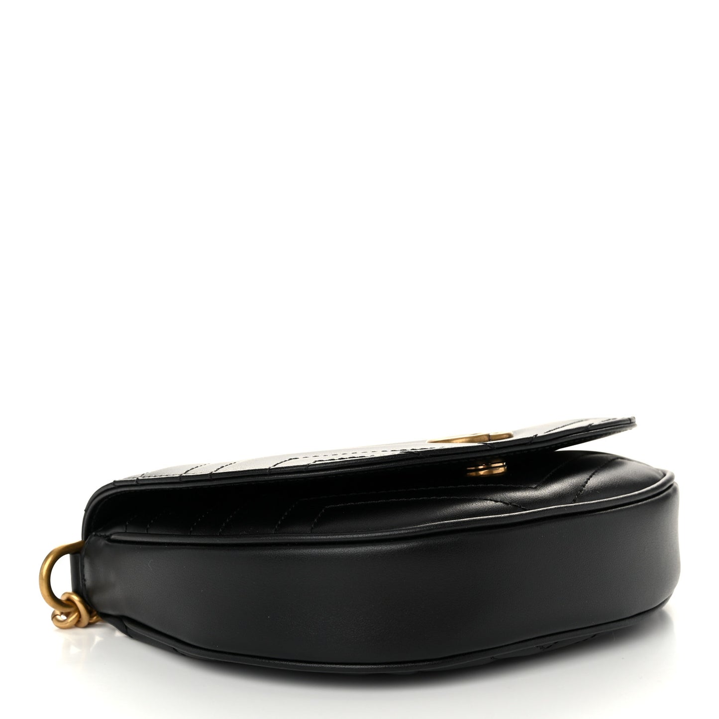 Calfskin Matelasse Mini GG Marmont Chain Half Moon Crossbody Bag Black