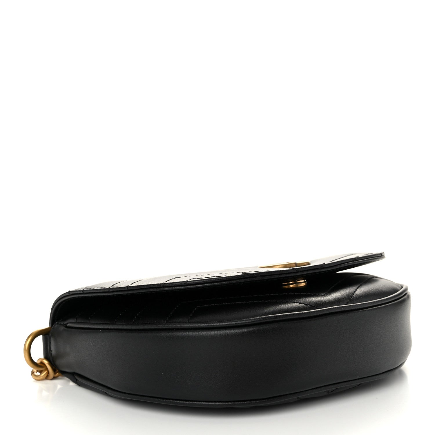 Gucci Calfskin Matelasse Mini GG Marmont Chain Half Moon Crossbody Bag Black 4 of 11