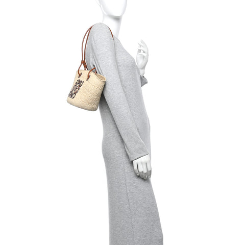 Calfskin Raffia Small Anagram Basket Tote Bag Natural Tan