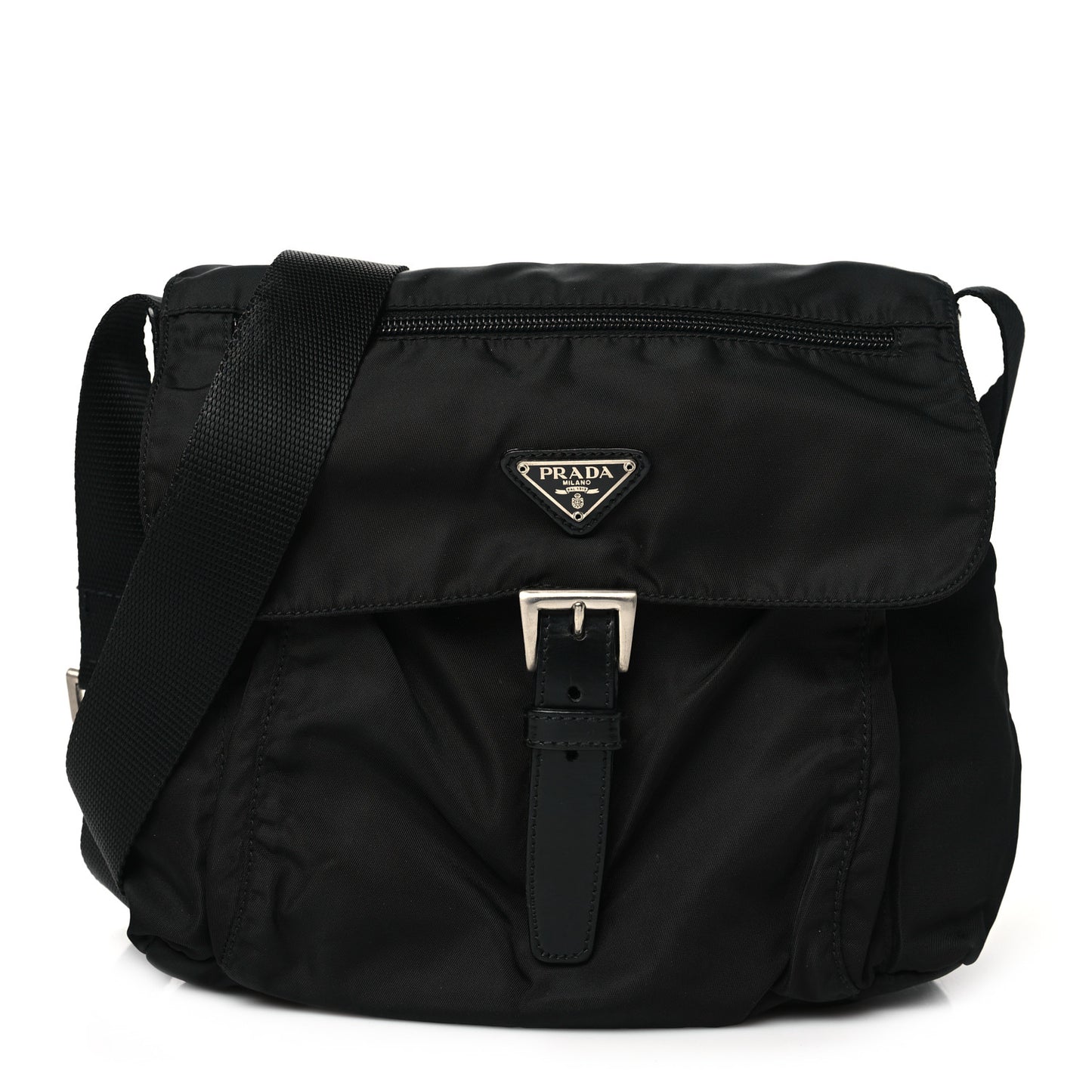 Nylon Vela Saffiano Single Buckle Messenger Shoulder Bag Black