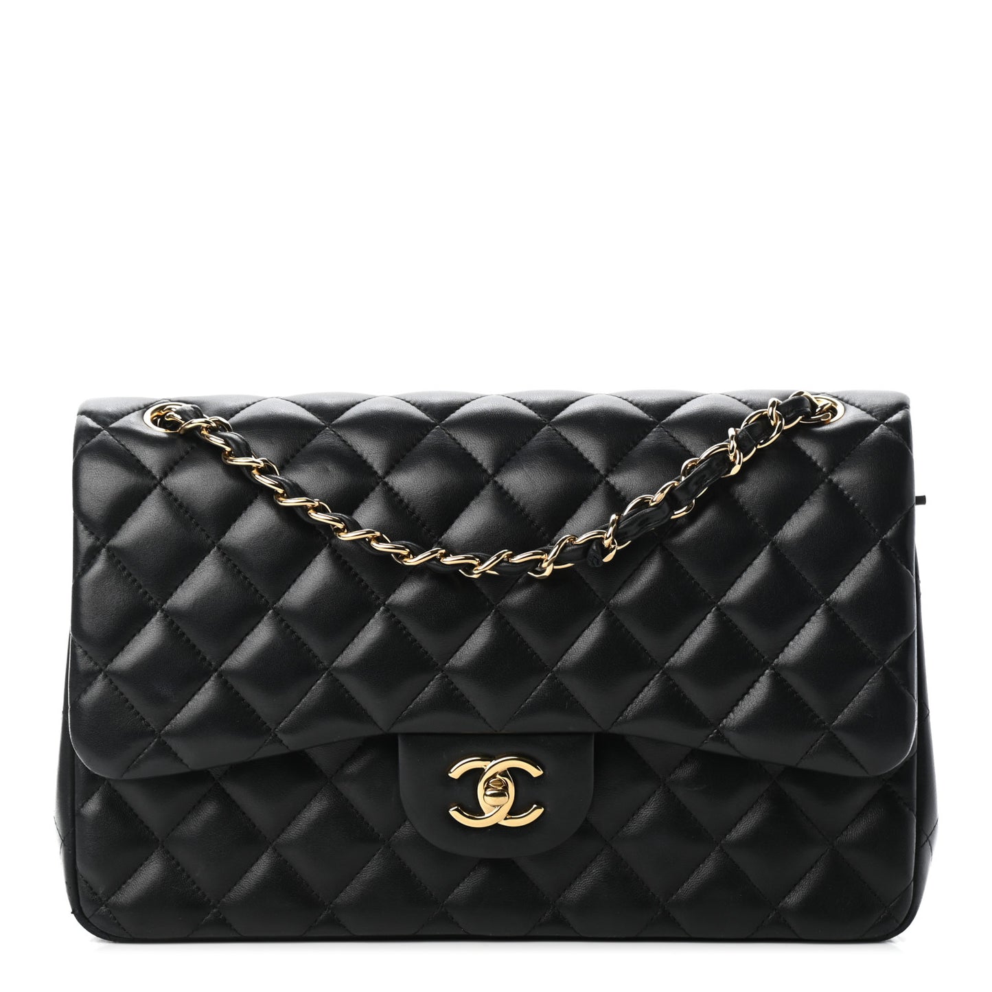 Lambskin Quilted Jumbo Double Flap Black