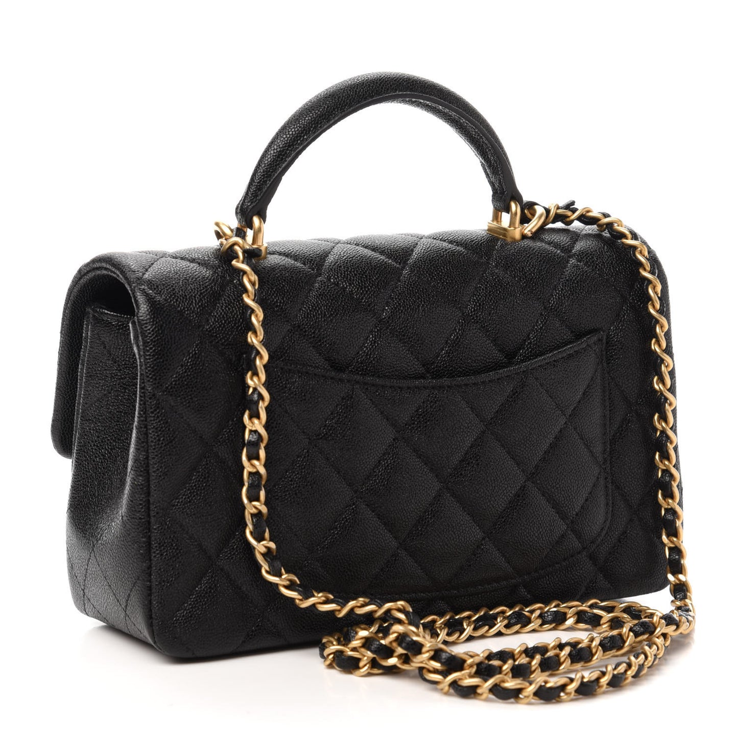 Caviar Quilted Mini Top Handle Rectangular Flap Black