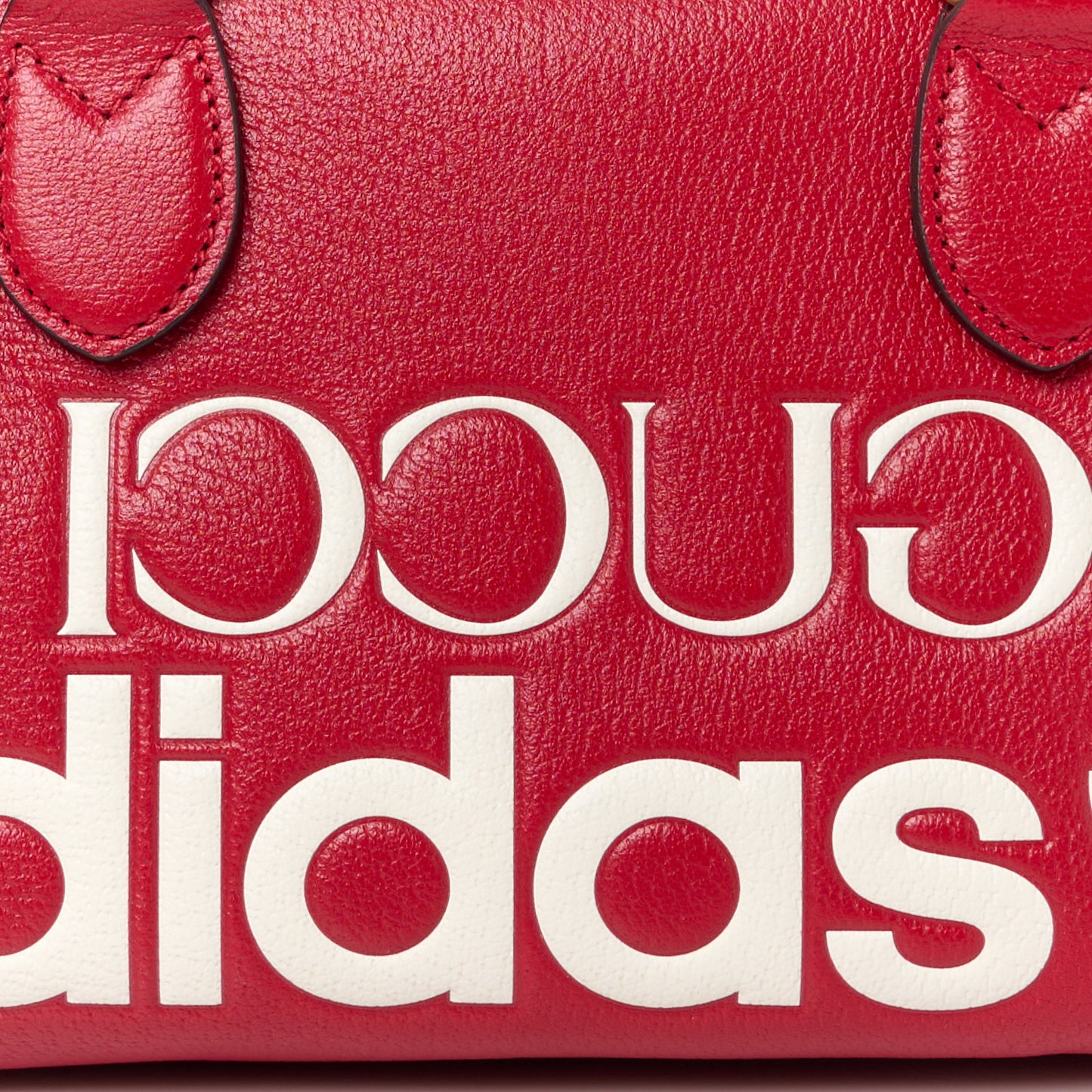 X ADIDAS Textured Dollar Calfskin Web Trefoil Logo Embossed Mini Bowling Bag Red Off White