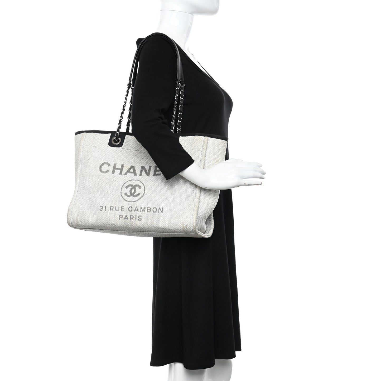 Woven Straw Raffia Small Deauville Tote Grey