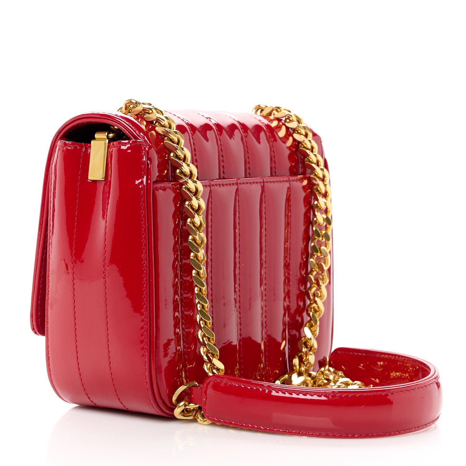 Saint Laurent Patent Matelasse Monogram Small Vicky Chain Bag Red 3 of 11