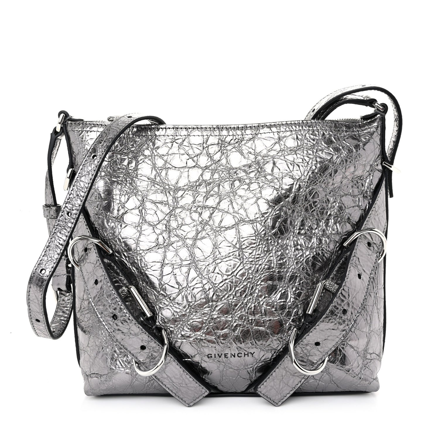 Metallic Calfskin Small Voyou Bag Silver