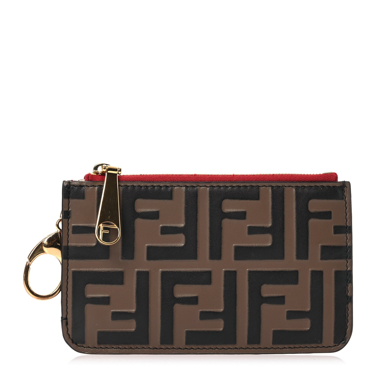 Vitello Cruise F is Fendi Bi-Color FF 1974 Embossed Key Case Pouch Maya Black Fragola