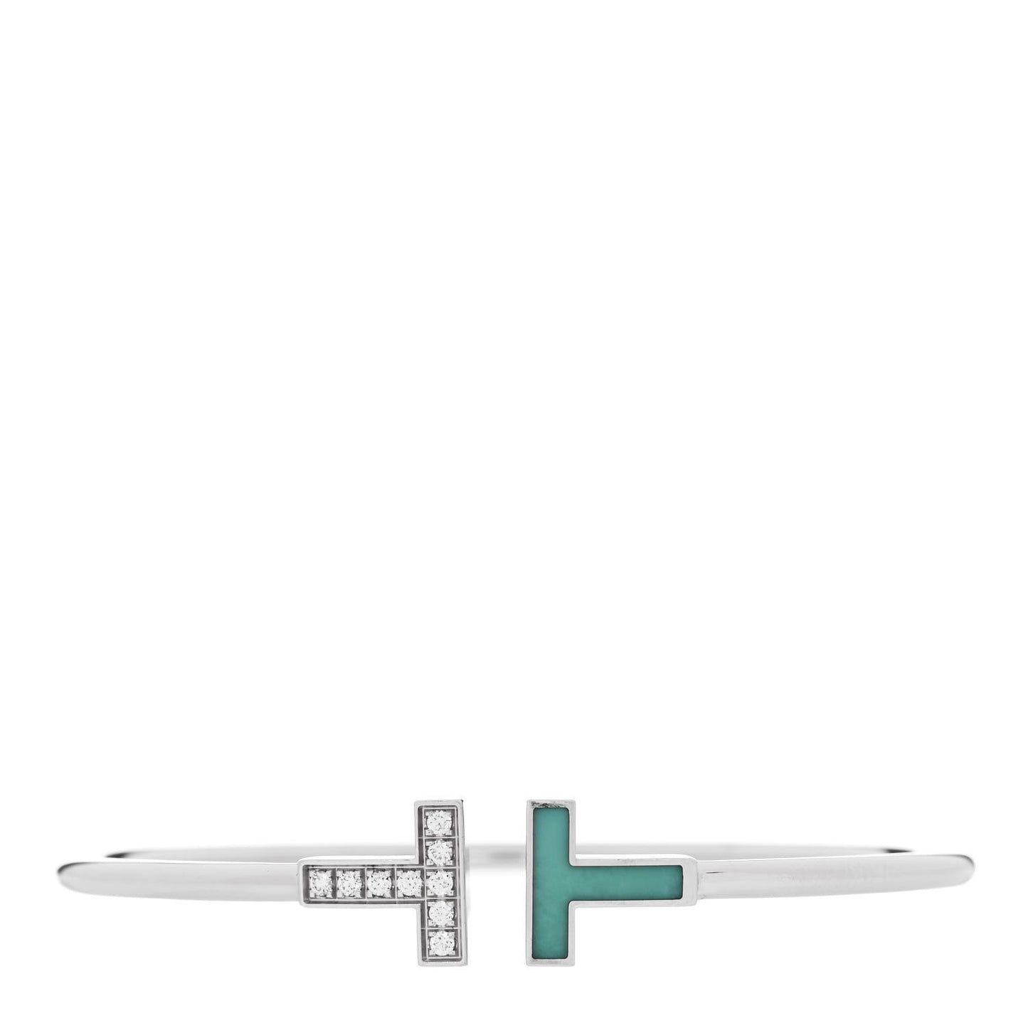 18K White Gold Diamond Turquoise T Wire Bracelet