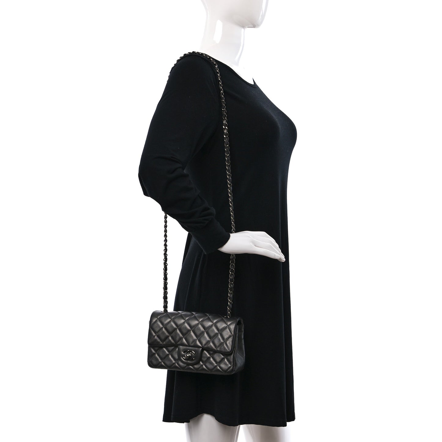Iridescent Calfskin Quilted Mini Rectangular Flap Charcoal Grey